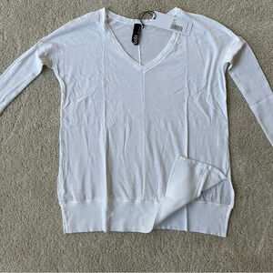 NWT Bobi v neck rib top white size XS S M L long sleeve